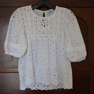 Zara Eyelet Top Puffy Sleeves